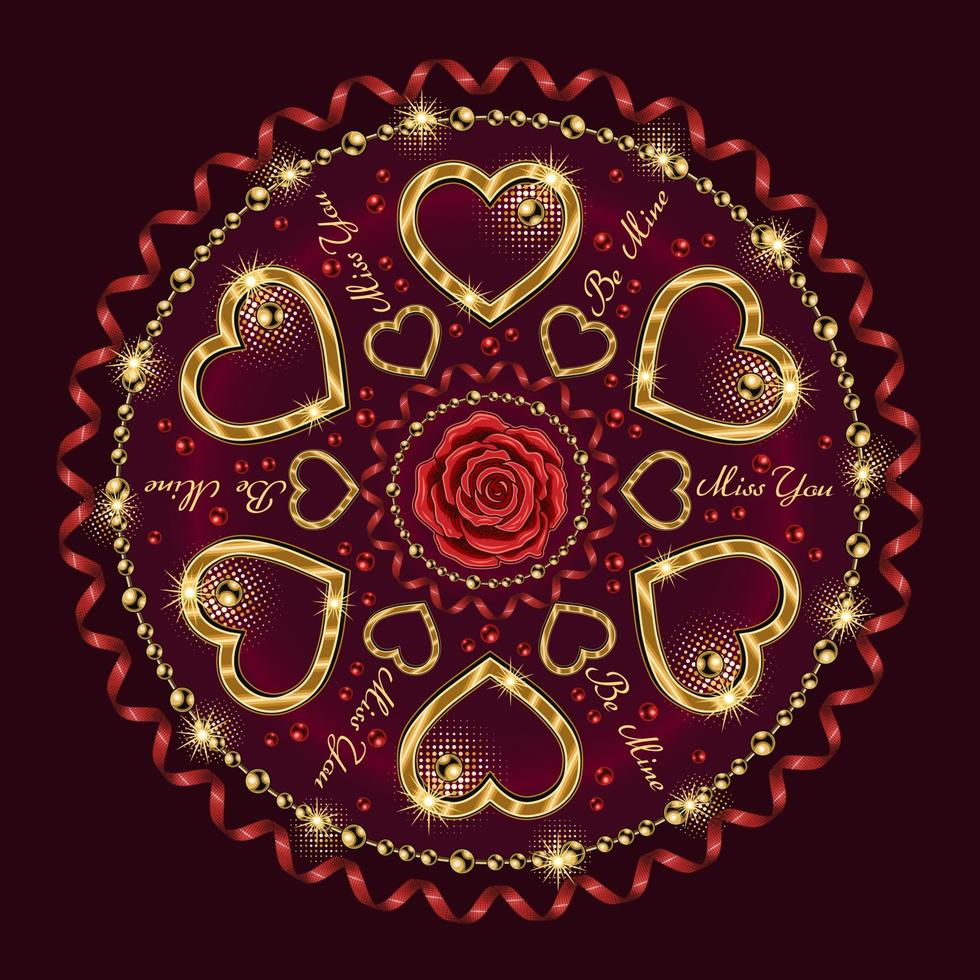 runda mönster med hjärta, pärlor, spiral band, text vara mina, Fröken du. vektor prydnad för bröllop, engagemang händelse, valentines dag, gåva dekoration. för grafik, Kläder, tallrik, yta design