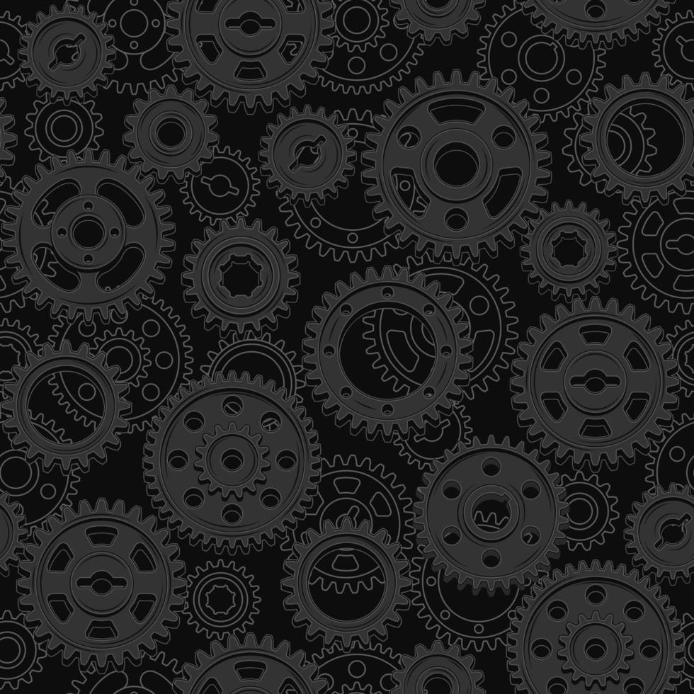 Nahtloses Muster mit schwarzen Maschinenzahnrädern und linearen Zahnrädern dahinter. kontrastarmer Hintergrund. Steampunk-Stil vektor