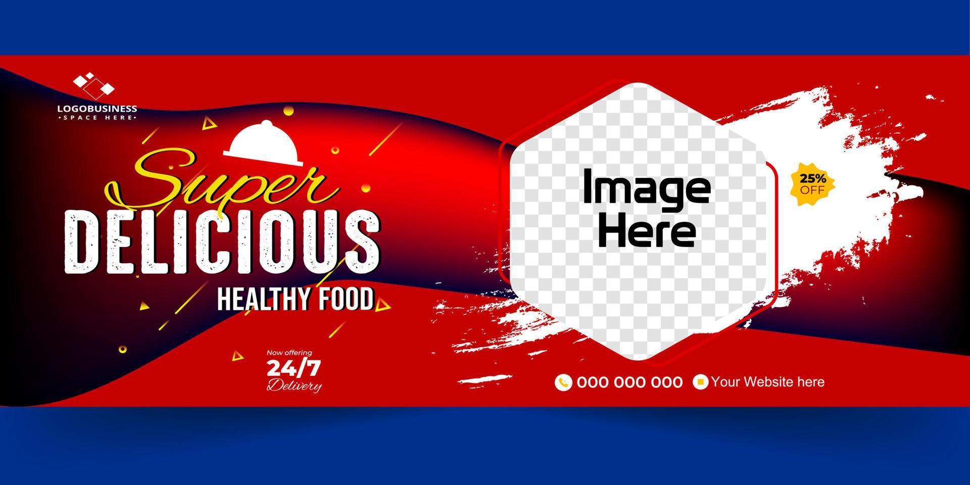 Lebensmittelvorlage und Restaurant-Webbanner, Burger-Banner-Design, Social-Media-Banner, digitale Fast-Food-Vorlage, Vektorvorlagen-Design, Restaurant-Banner für köstliche Speisen. vektor