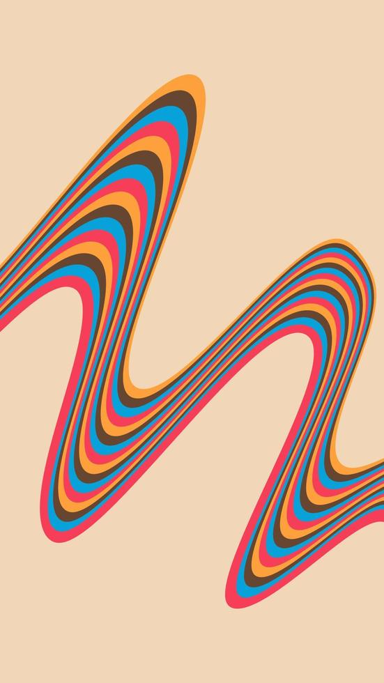vertikale Vektor retro farbige gewellte geschwungene Linien psychedelisches Vintage 60er 70er Tapetenmuster für den mobilen Bildschirm