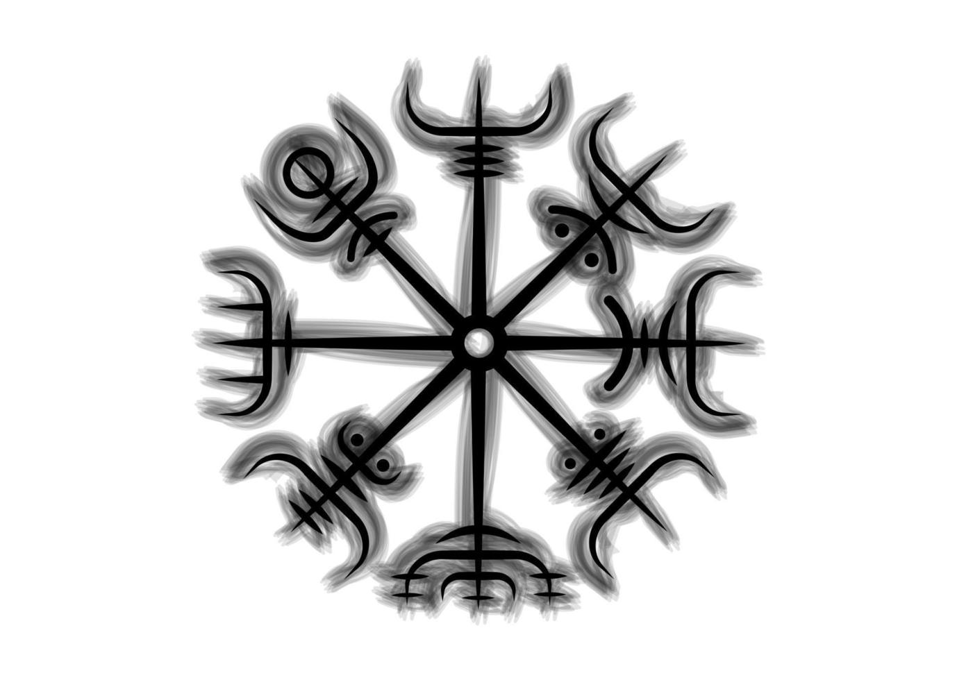 wikingerheidnischer kompass, vegvisir windrose, navigationsrunenkompass, nordische mythologie. Schutztalisman für Reisende. Magischer Navigator für das Wandern. Vektor-Tätowierung isoliert auf weiß vektor