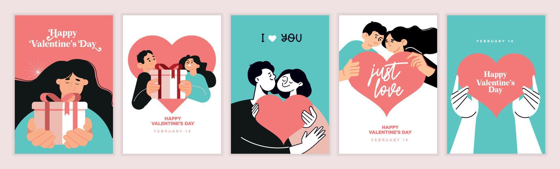 Valentinstag-Grußkarten-Set. vektorillustrationskonzepte für hintergrund, grußkarte, website und mobile website-banner, social media-banner, marketingmaterial. vektor