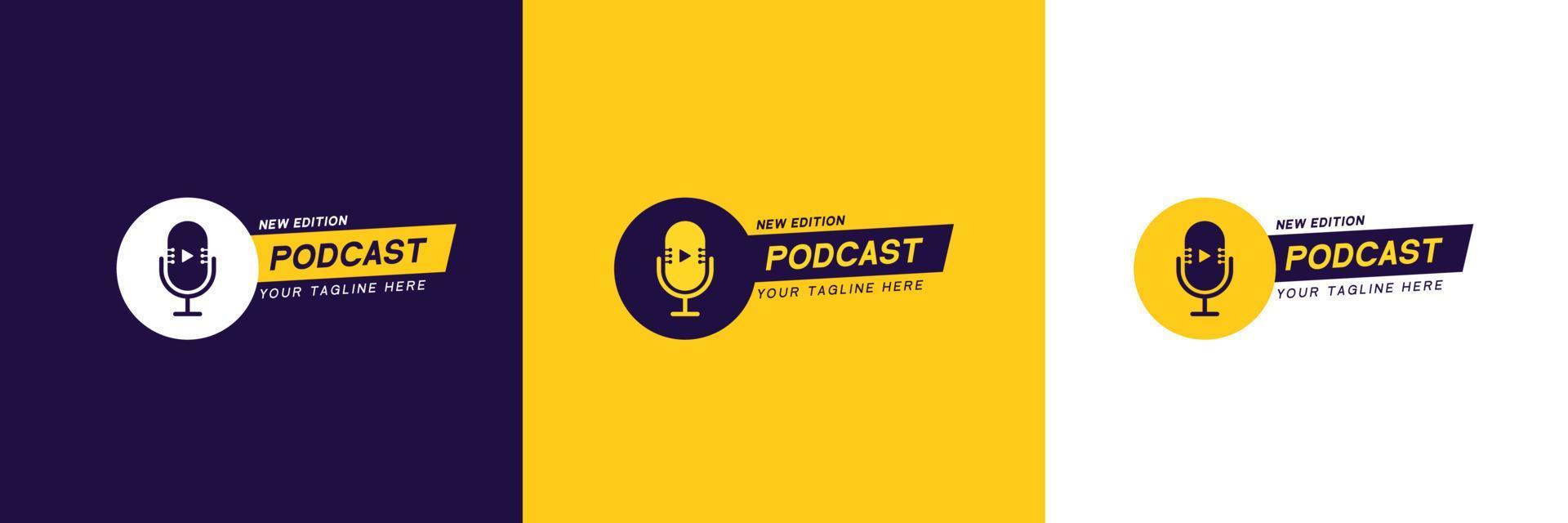 unik podcast logotyp med mikrofon form begrepp och Färg variant visa. vektor