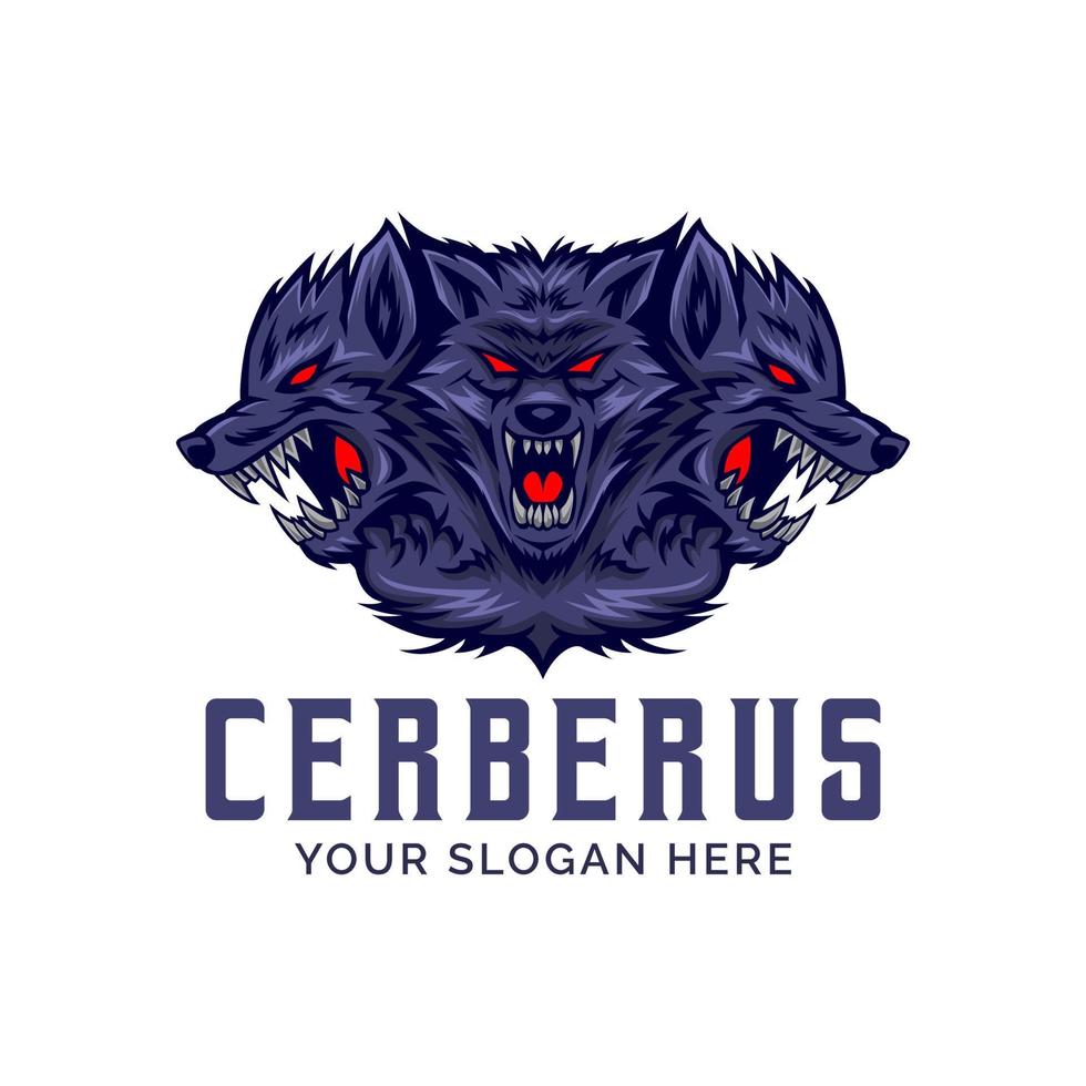 Cerberus-Kopf-Logo-Vektor-Maskottchen-Vorlage vektor