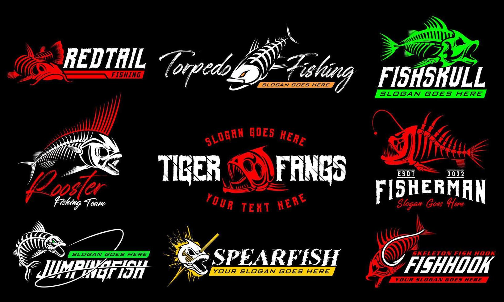 fiske fisk logotyp bunt. unik och färsk fisk skelett fiske logotyp bunt mall. bra till använda sig av som din fiske företag logotyp. vektor