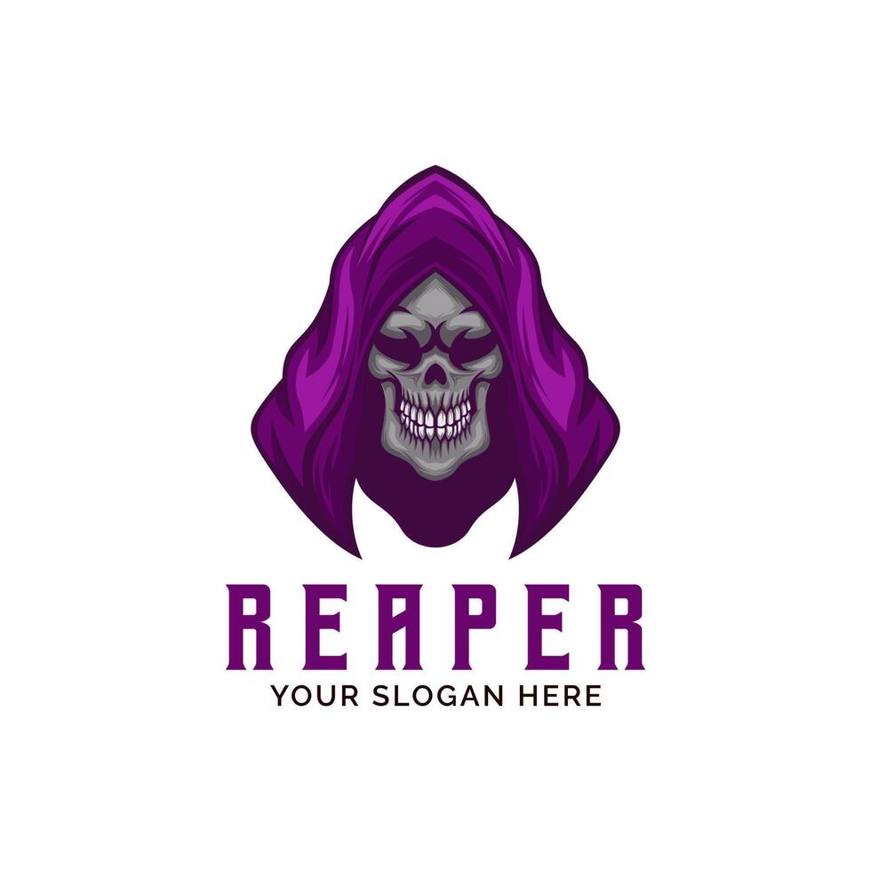 Reaper Schädelkopf Logo Vektor Maskottchen Vorlage