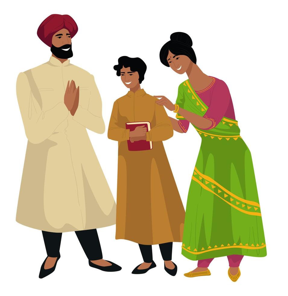 indische familie von mutter und vater mit kleinem sohn vektor