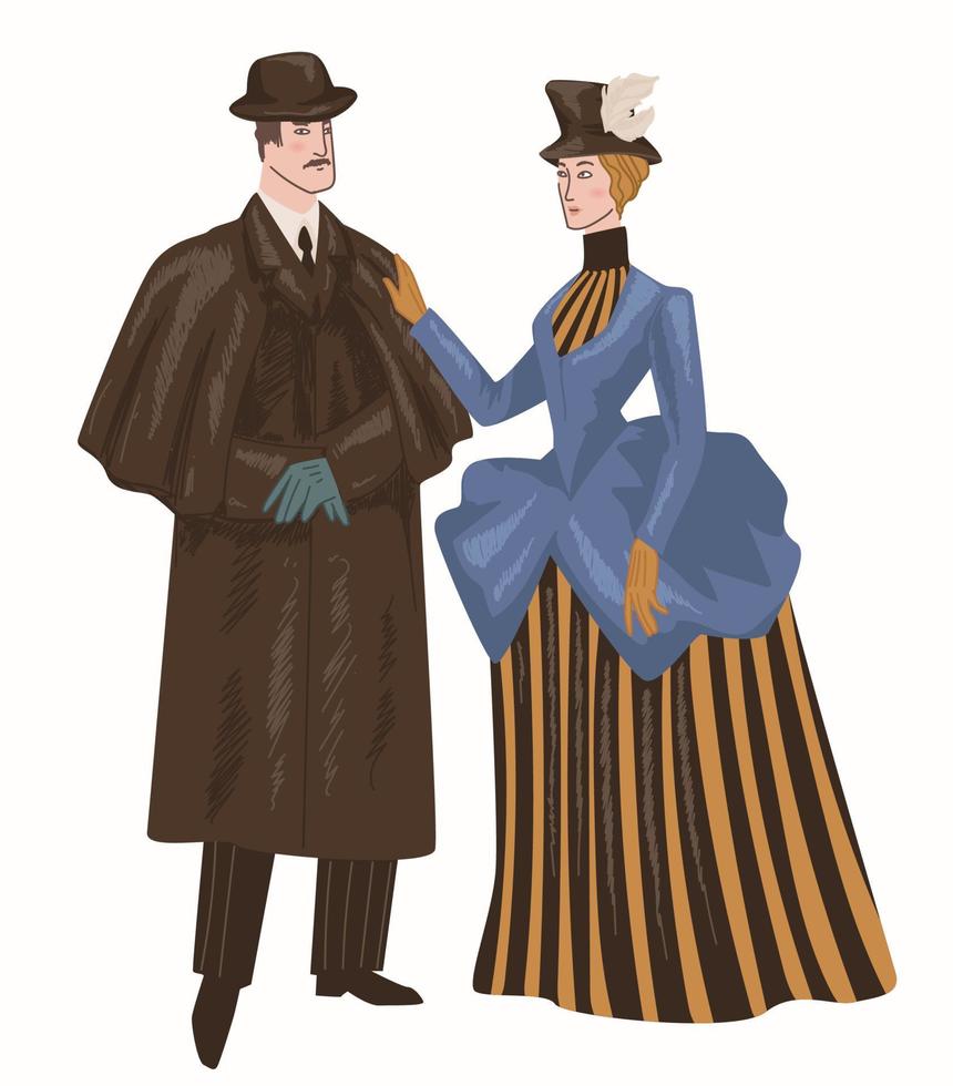 man och kvinna bär victorian epok kläder vektor