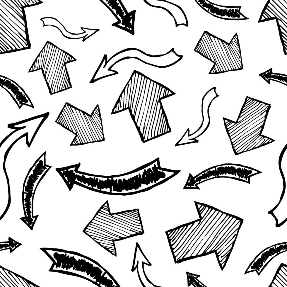 sömlös mönster med svart hand dragen pilar. vektor illustration
