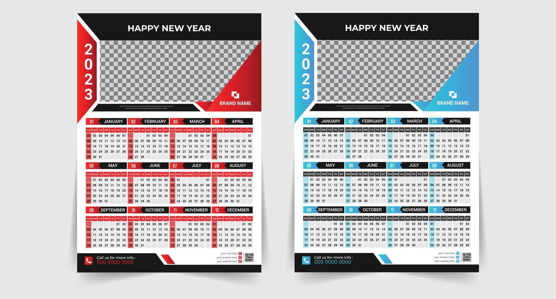 moderner 2023-Neujahrs-Wandkalender-Design-Vorlagenvektor, kreative hochwertige druckfertige Kalender-Design-Vorlage vektor