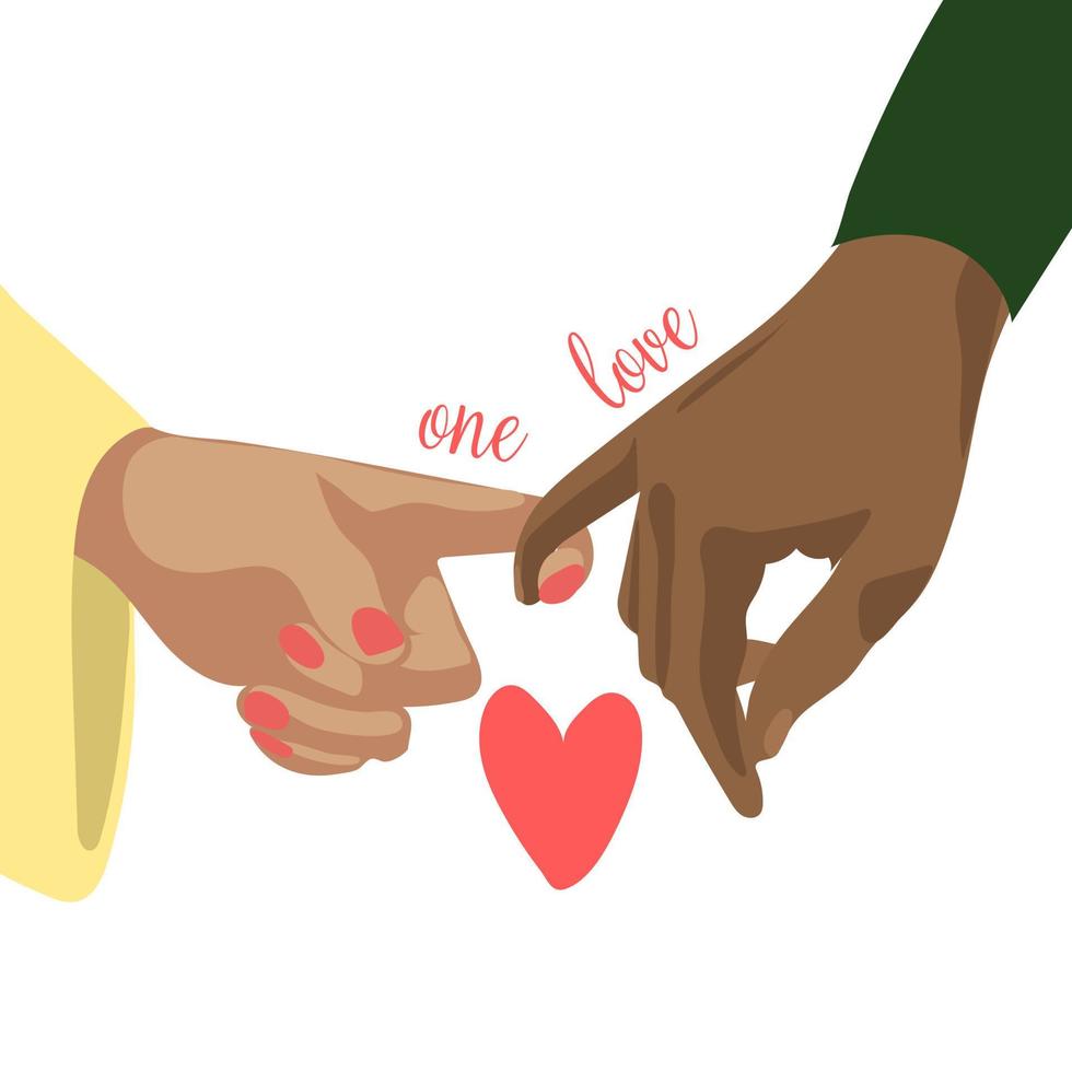 illustration av en man och en flicka innehav händer. hand i hand man och flicka. människor skaka händer. färgad läder. hjärtans dag. för en affisch, en vykort, en baner för en bröllop, en kopp och en t-shirt vektor
