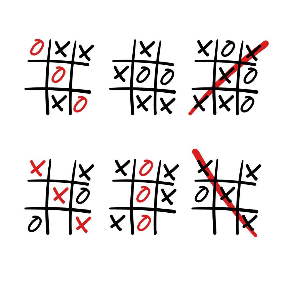 Tic Tac Toe im handgezeichneten Stil. Doodle schwarze Linie Tic Tac Toe-Vorlagen isoliert auf weißem Hintergrund. Vektor-Illustration. vektor