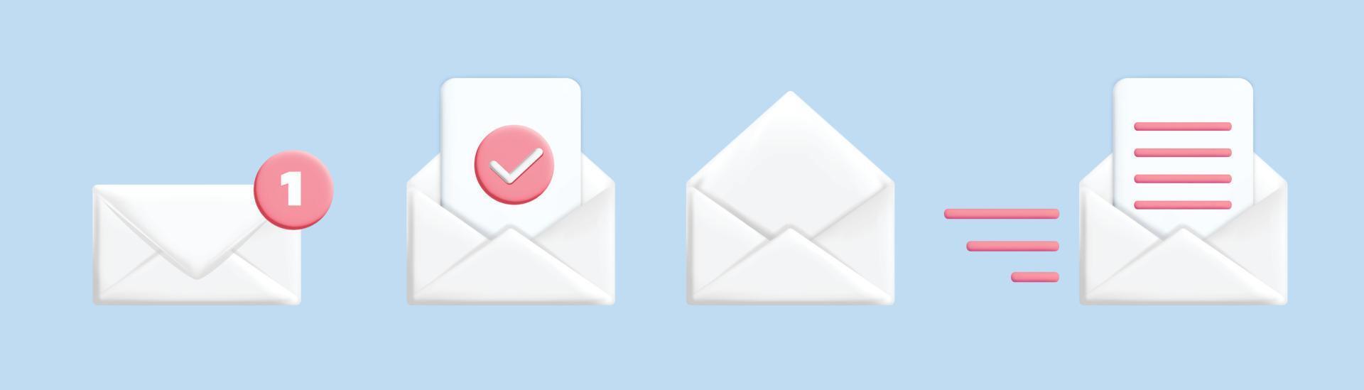 3d realistisk vektor samling av vit post brev kuvert ikoner attrapp design