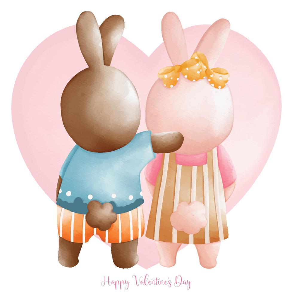 kanin i kärlek, baksida av kanin kram tillsammans, vattenfärg kanin valentine dag, påsk kanin vektor