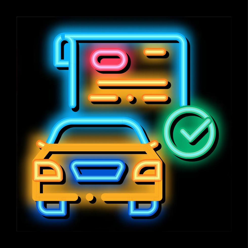 kontrollerade dokument för bil neon glöd ikon illustration vektor