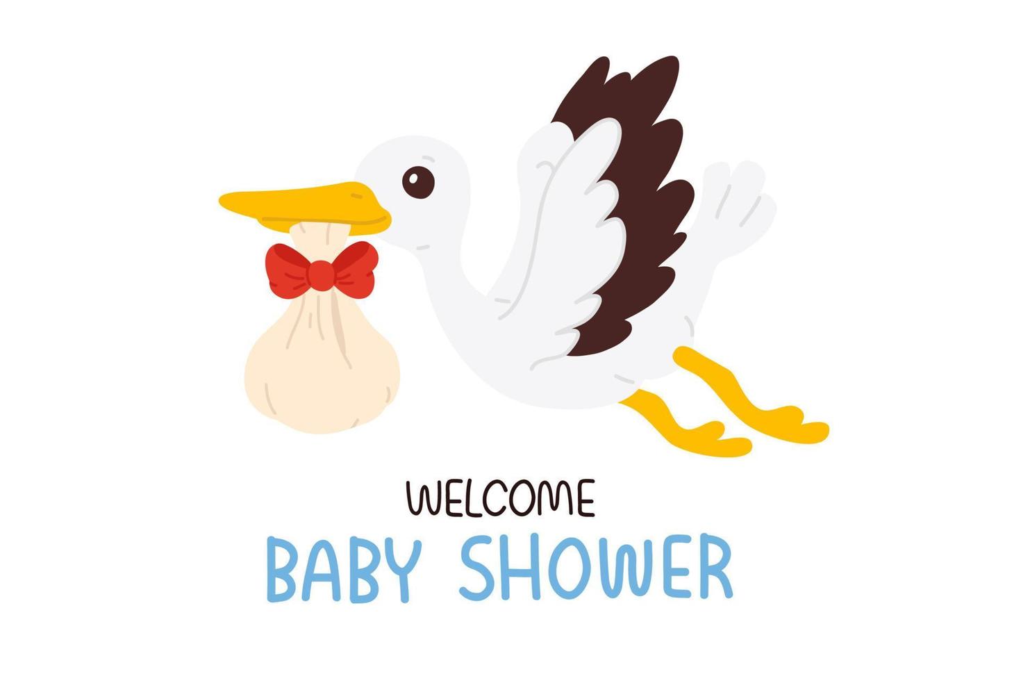 Välkommen bebis dusch med tecknad serie stork vektor