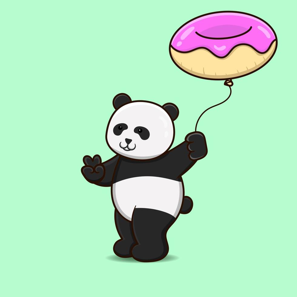 süßer Panda mit Donuts-Ballon. Maskottchen Panda. vektor