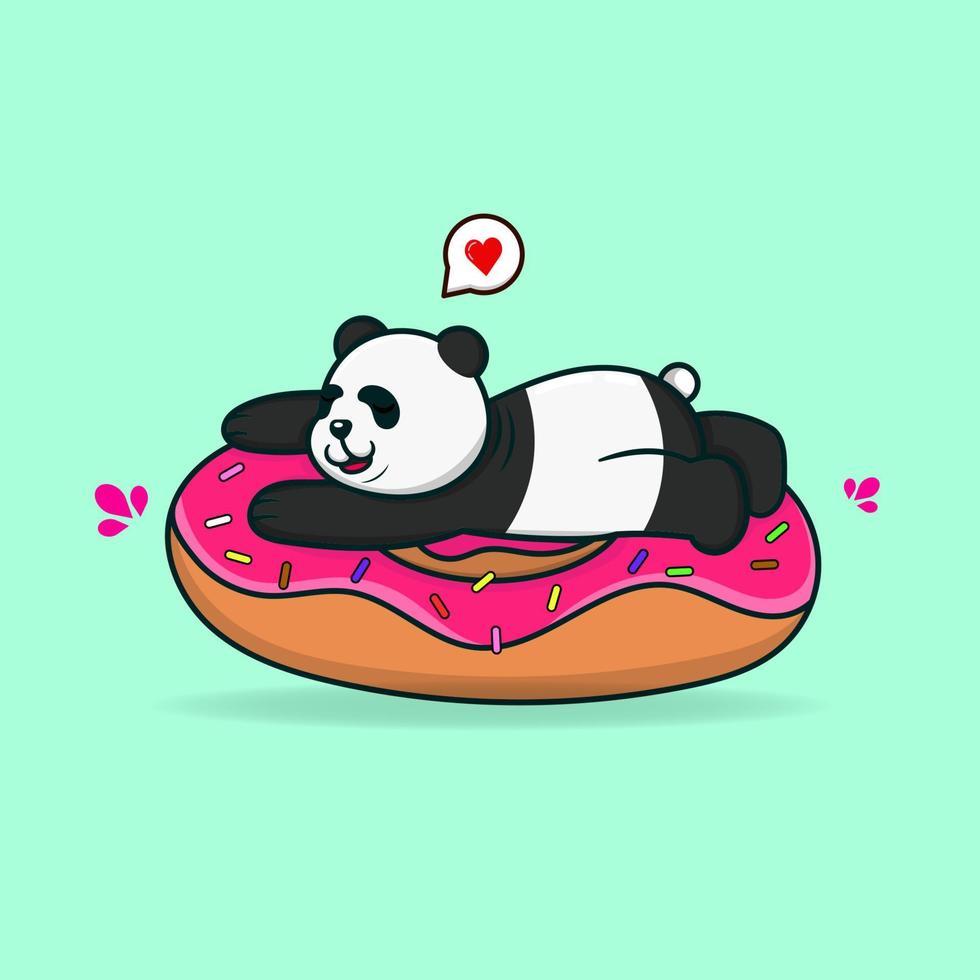 söt panda sovande på munkar. mat maskot illustration. vektor