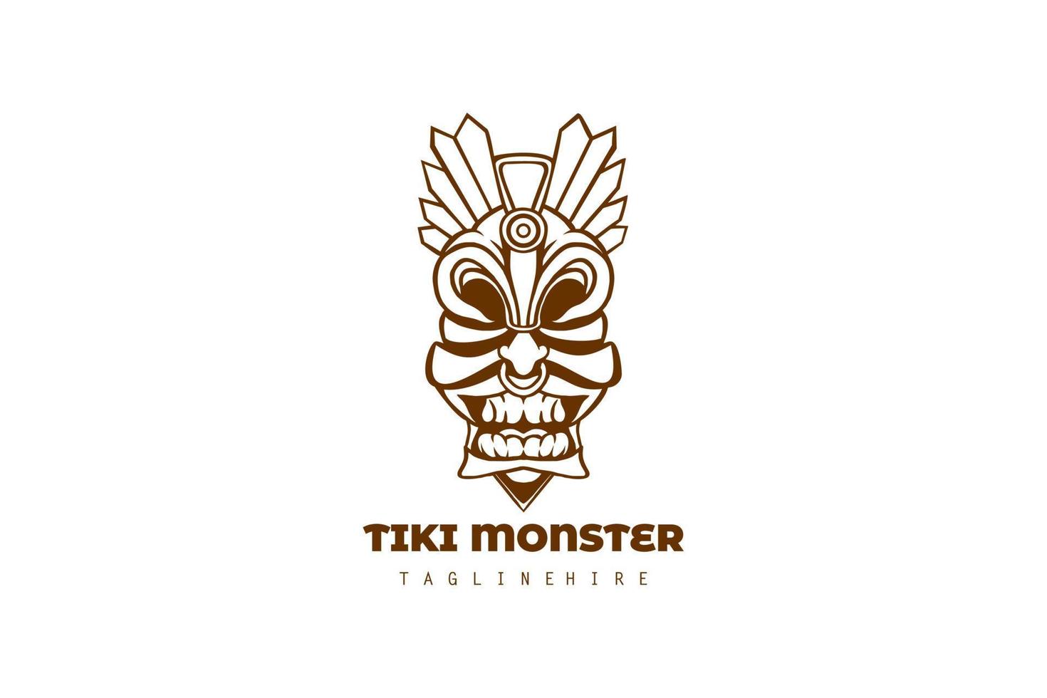 braunes Tiki-Monster-Logo-Illustrationsdesign isoliert auf weißem Hintergrund vektor