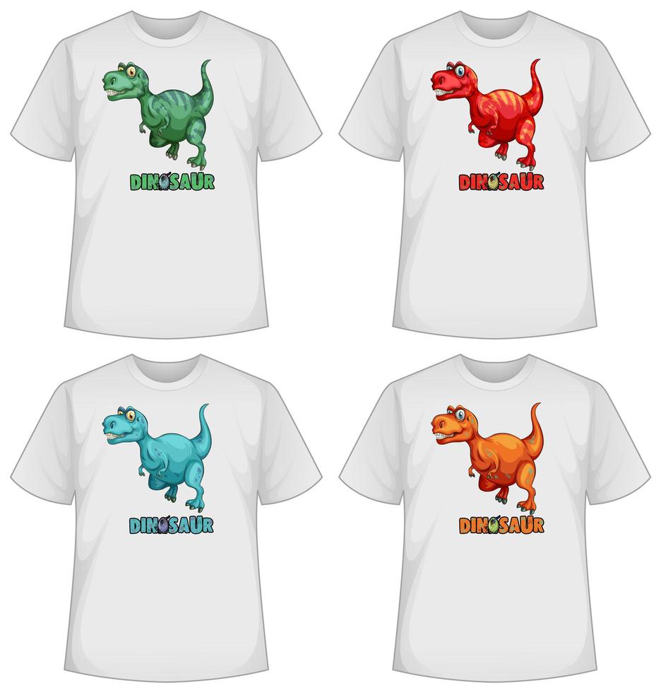 Satz von verschiedenen Farben Dinosaurier Bildschirm auf T-Shirts vektor