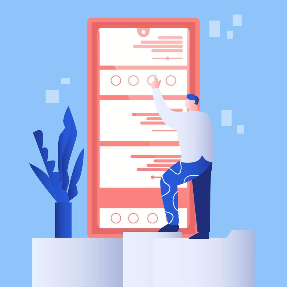 teamarbeit und entwicklungskonzept. mann, der eine app vom smartphone baut. Business-Vektor-Illustration vektor