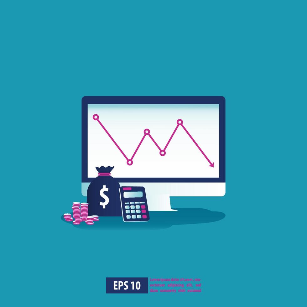 Konzept der Finanzkrise. Kostensenkungsstrategie und -analyse. Haufen von Dollarmünzen fallen Symbol herunter. wirtschaftlicher Niedergang, Niedergang, Krise und Bankrott. Business-Vektor-Illustration vektor