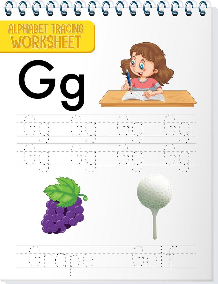 Arbeitsblatt zur Alphabetverfolgung mit Buchstaben und Vokabeln vektor