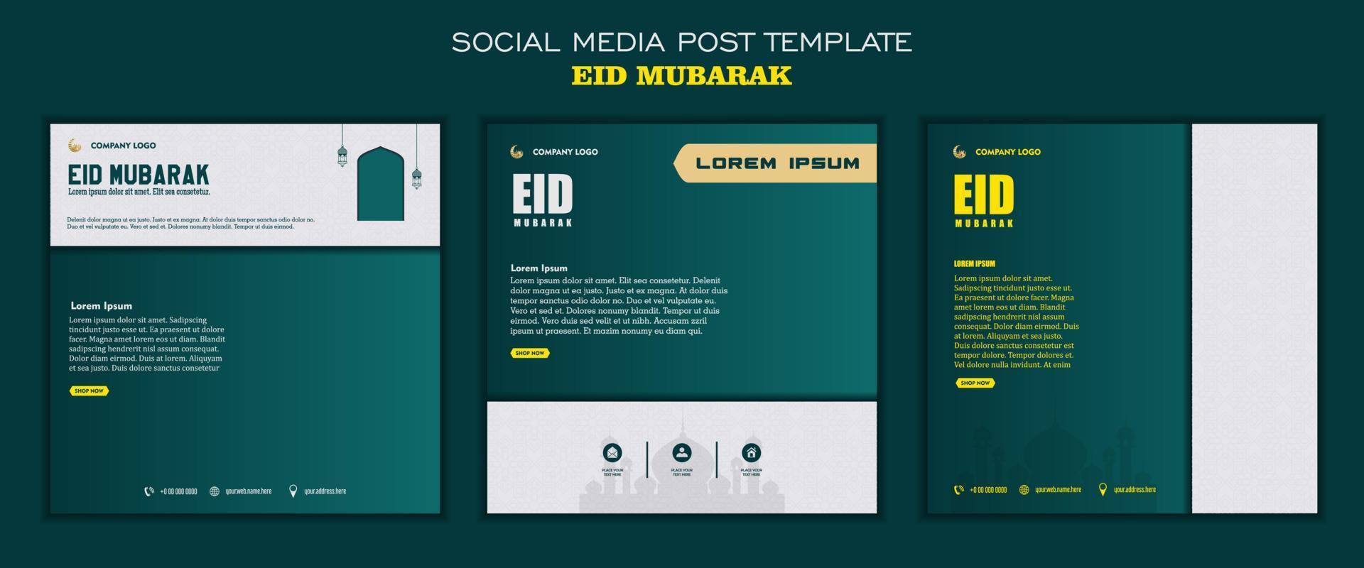 satz von social-media-beitragsvorlagen, quadratischem hintergrund mit weißer farbe und einfachem ornamentdesign für islamische party vektor