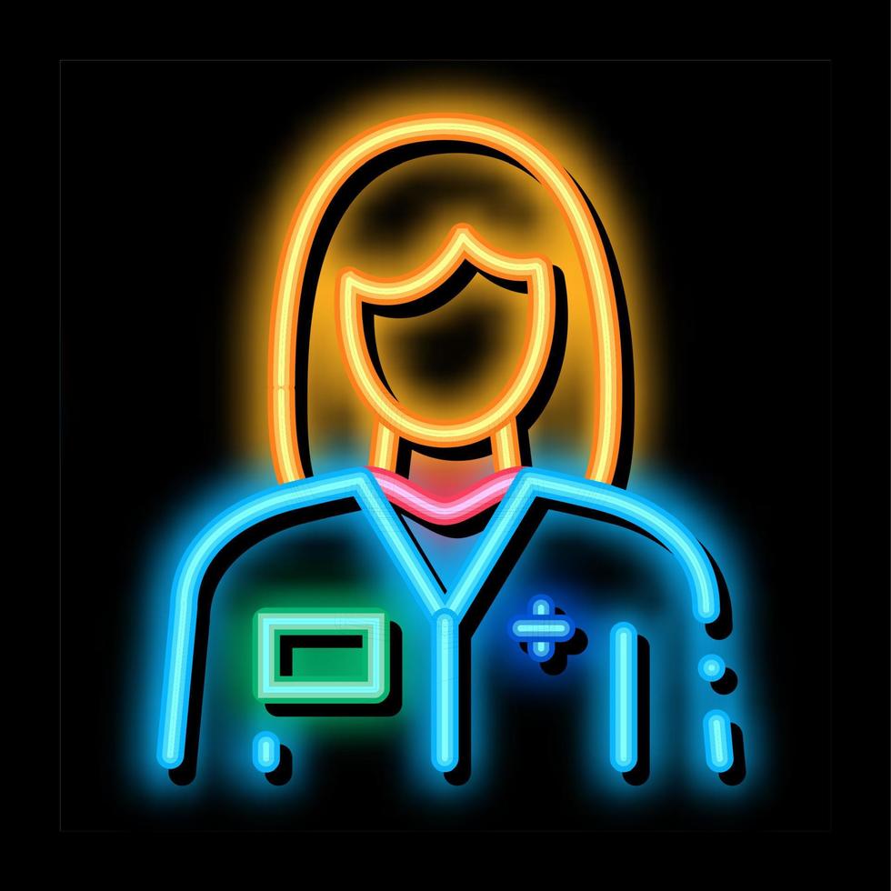 kvinna läkare neon glöd ikon illustration vektor