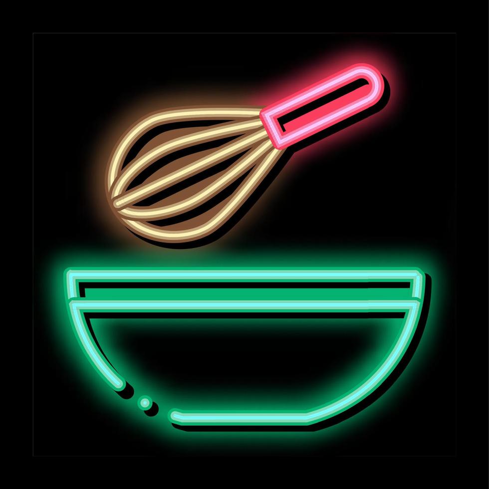 schneebesen und schüssel neon glühen symbol illustration vektor