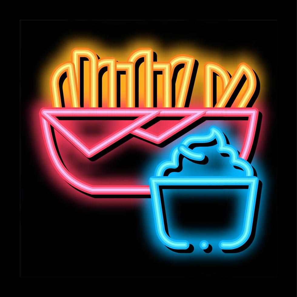 pommes frites mit mayonnaise-soße neonglühen symbol illustration vektor