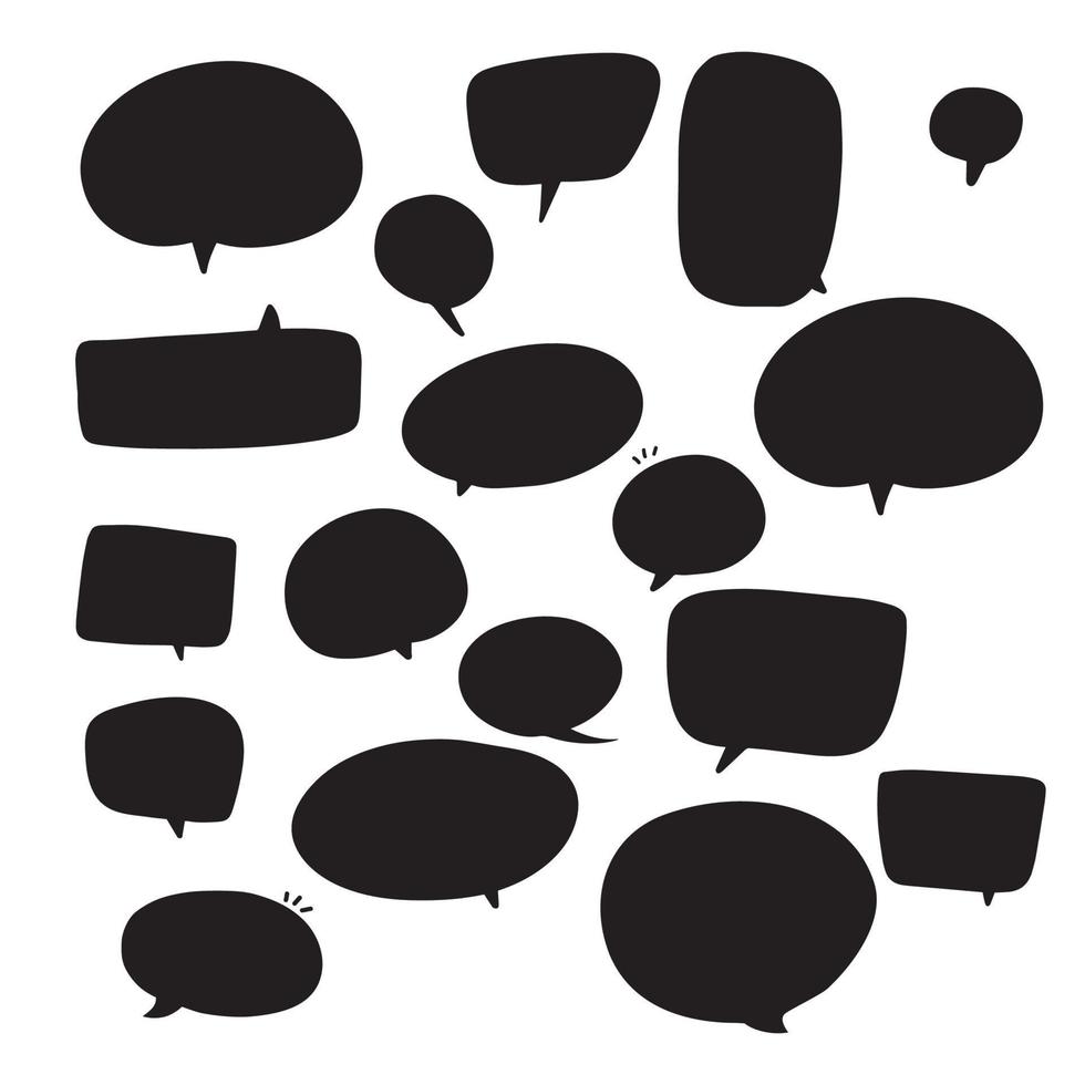uppsättning av tala bubbla text, chattar låda, meddelande låda översikt tecknad serie illustration design. ballong klotter stil av tänkande tecken symbol. Färg söt och härlig chatt Tal klistermärke. låda, text, dialog, konst vektor