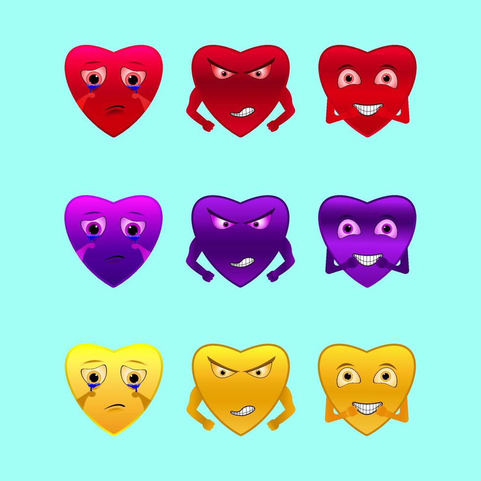 illustration av kärlek i olika uttryck. hjärta emojis vektor