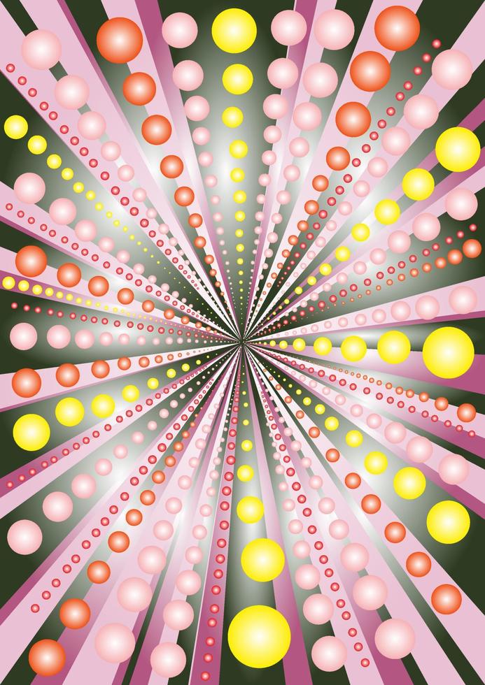 abstrakte Vektorzusammensetzung. abgerundeter hintergrund mit optischem täuschungseffekt. Sternenexplosion. abstrakte Kulisse. orange, schwarze, rosa und gelbe streifen und kreisbeschaffenheit. Zoomlinien vektor