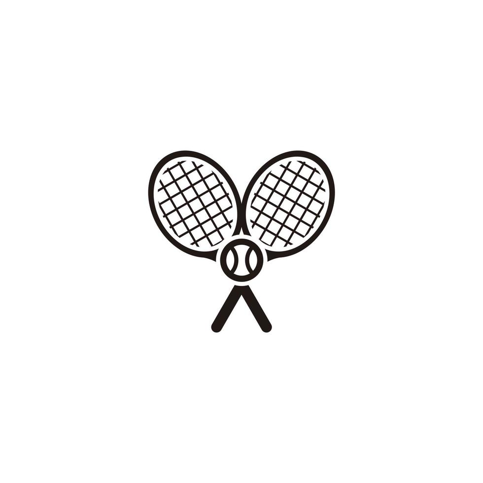 minimalistisches Logo-Design-Symbol für Tennis. gekreuzte schwarze tennisschläger mit einem ball vektor