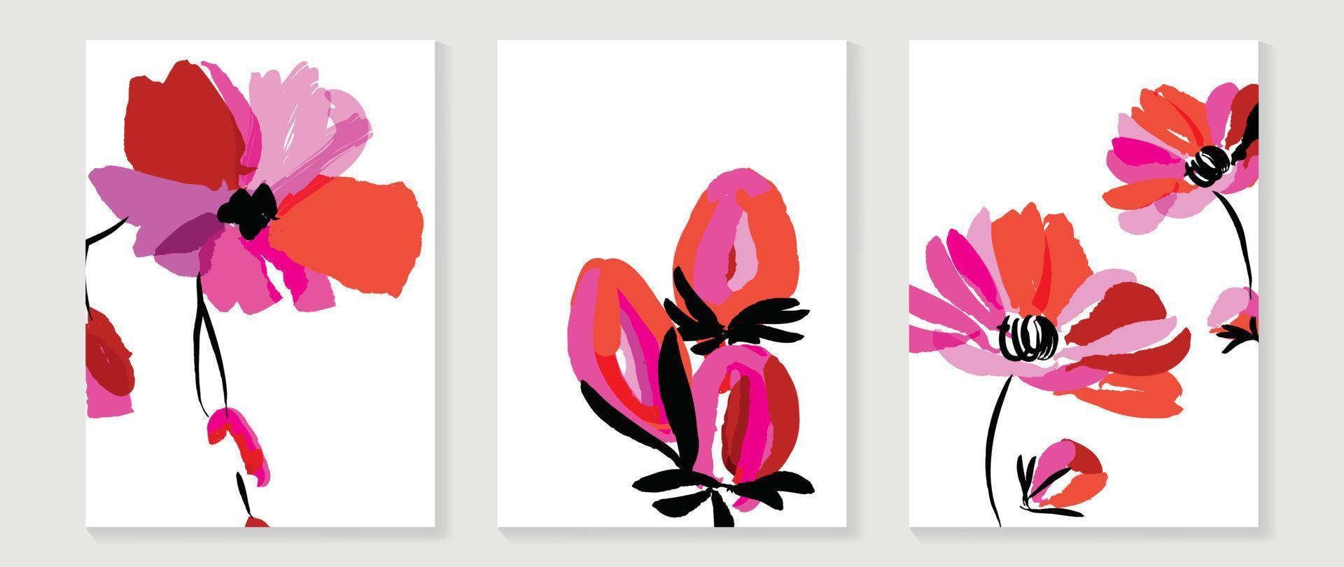 abstrakter floraler und botanischer Aquarell-Wandkunst-Vektorsatz. botanische blume mit lebendiger aquarellmalerei-schablonenleinwand. minimales Naturdesign für Wohnkultur, Interieur, Poster, Cover, Banner. vektor