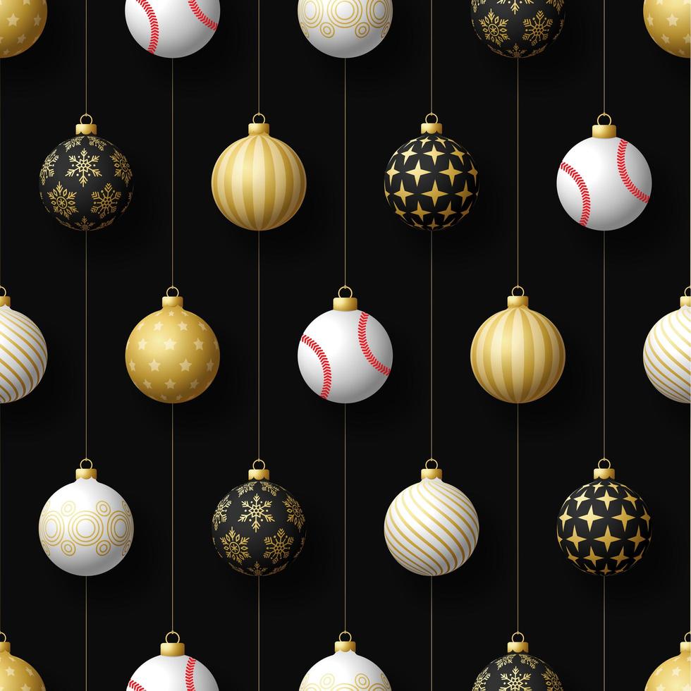 jul hängande ornament och baseball sömlösa mönster vektor
