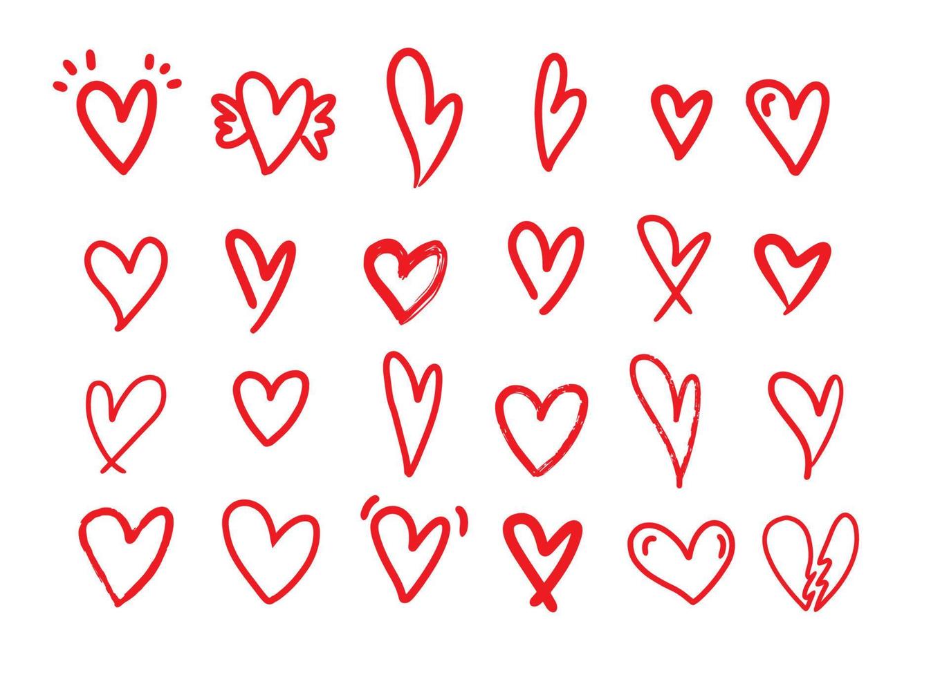Vektor-Set von handgezeichneten Herzen. rote Farbe vektor