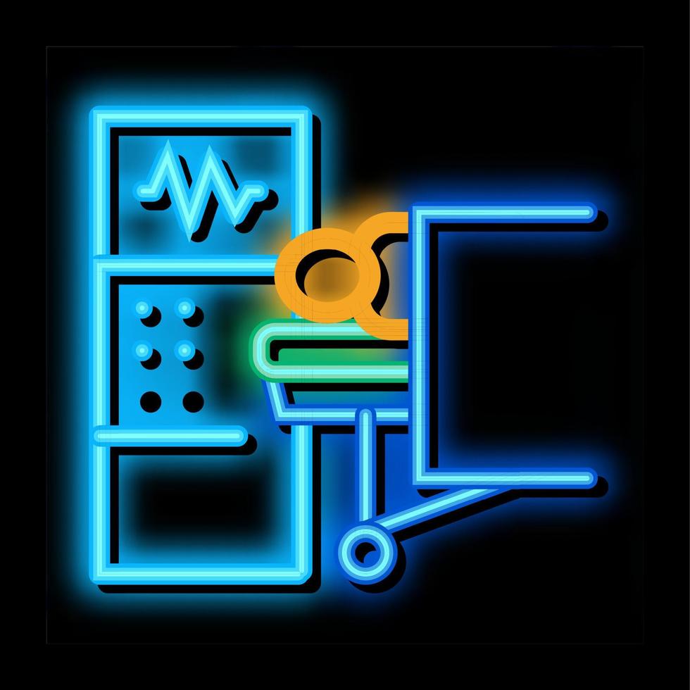 patient och kirurg medicinsk Utrustning neon glöd ikon illustration vektor