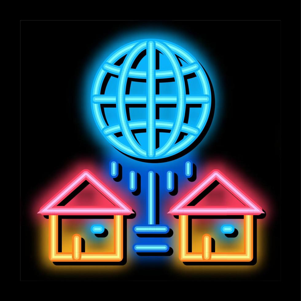 hus internet förbindelse neon glöd ikon illustration vektor
