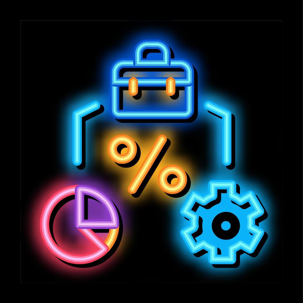prozent business case infografik und gang neonglühen symbol illustration vektor
