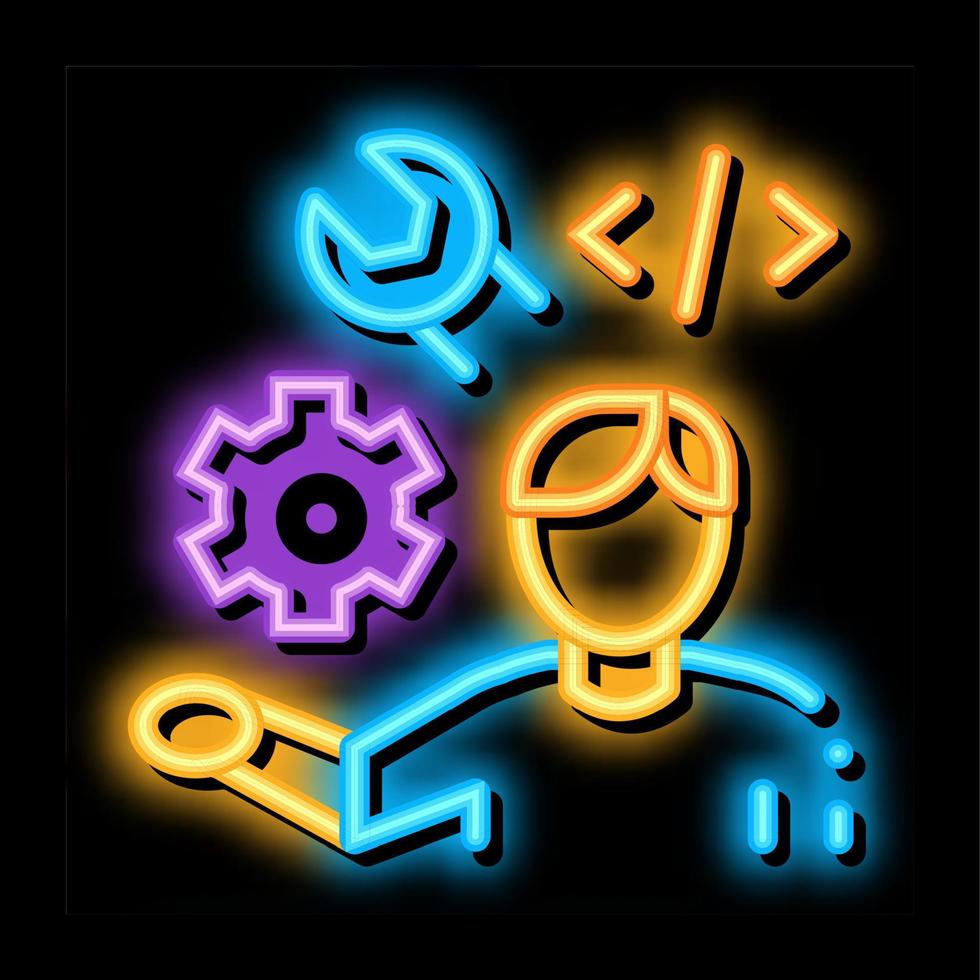 front-end-entwickler-neon-leuchten-symbol-illustration vektor