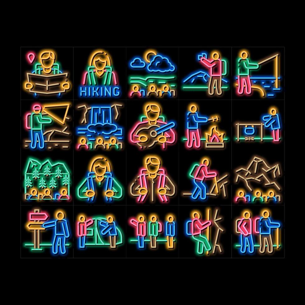 vandring extrem turism neon glöd ikon illustration vektor