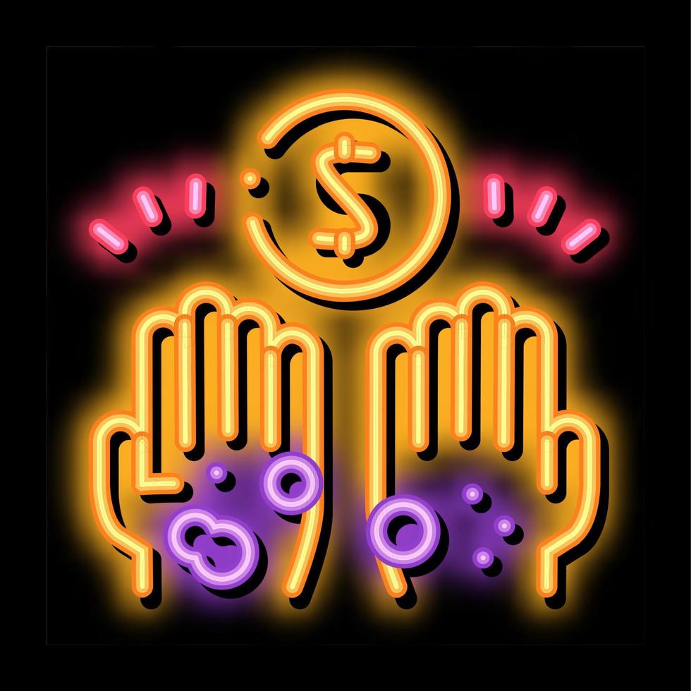 hemlös händer fråga för pengar neon glöd ikon illustration vektor