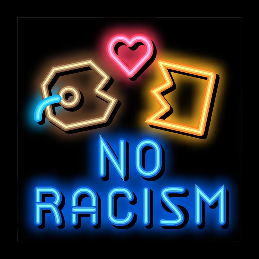 kein rassismus zerrissenes etikett neonglühen symbol illustration vektor