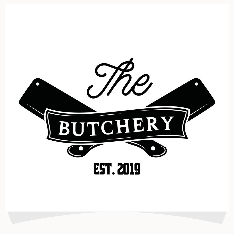 butchery affär logotyp design mall. ko och kött köttyxa kniv vektor design.