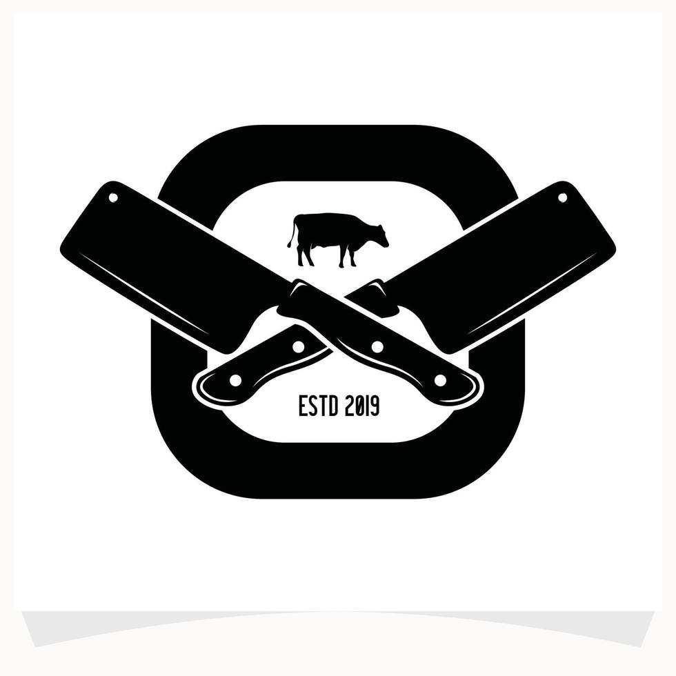 butchery affär logotyp design mall. ko och kött köttyxa kniv vektor design.