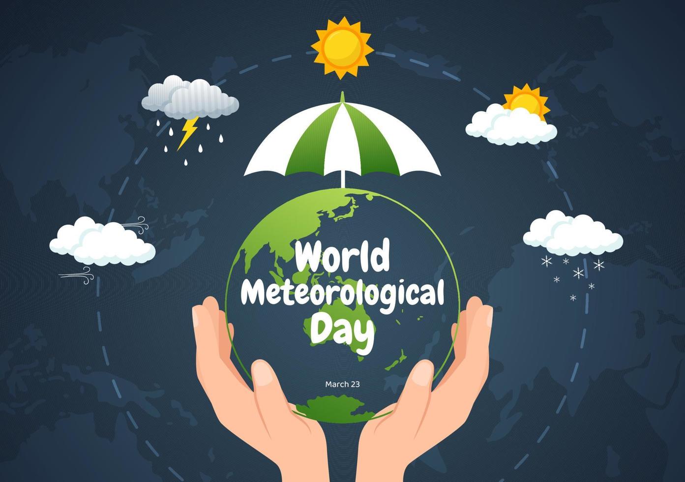 weltmeteorologische tagillustration mit meteorologiewissenschaft und wetterforschung in flacher karikaturhand gezeichnet für zielseitenvorlagen vektor