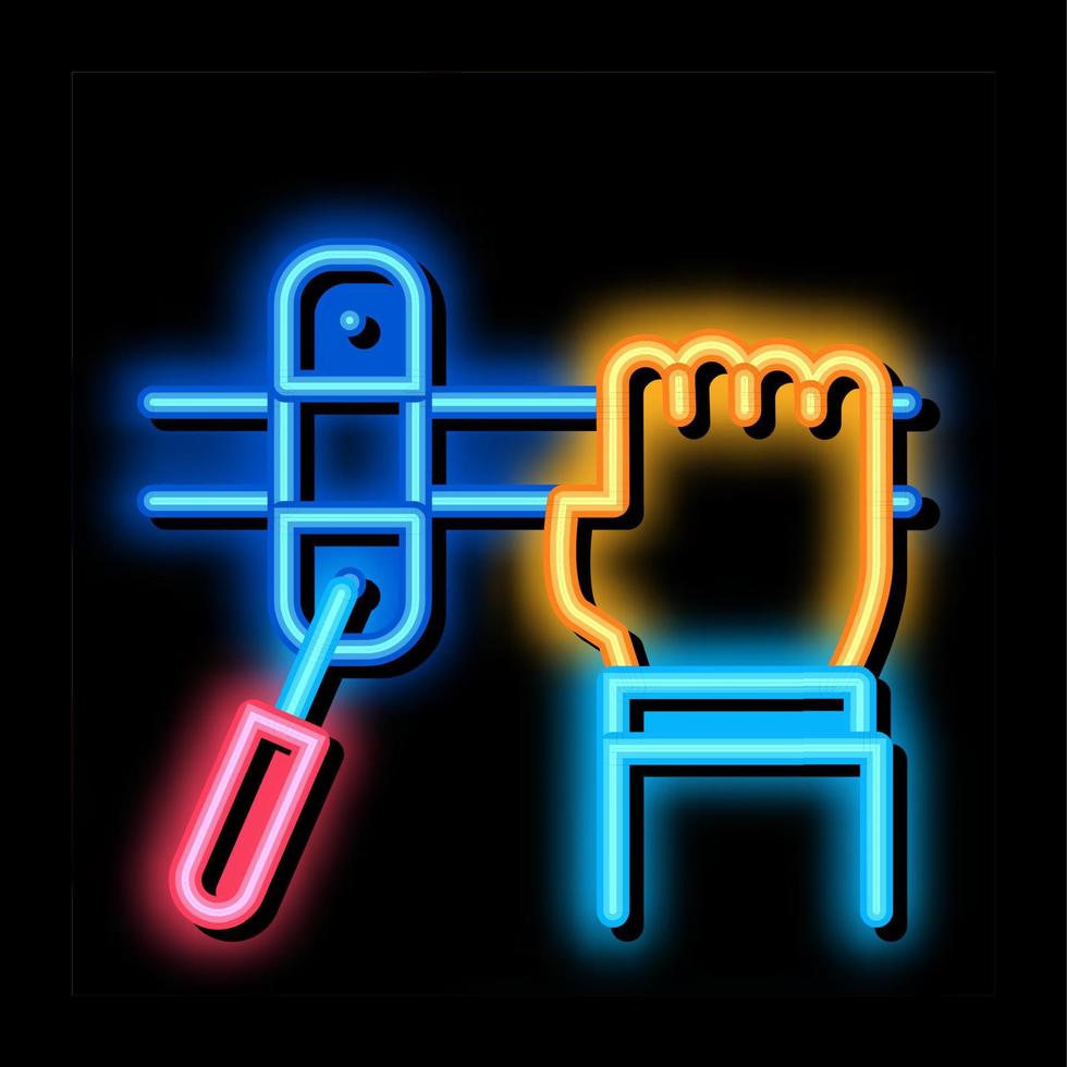 hand fäster rör neon glöd ikon illustration vektor