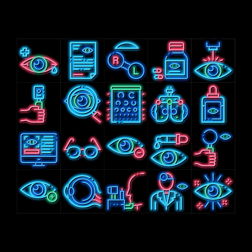 optometri medicinsk hjälpa neon glöd ikon illustration vektor